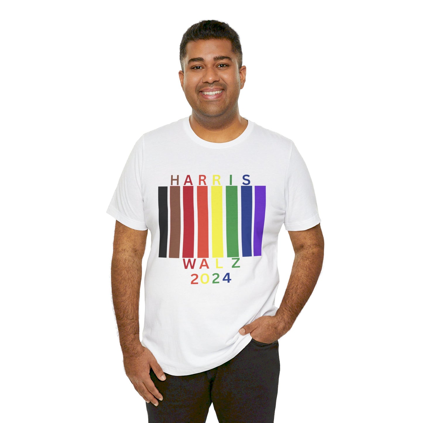 Kamala Harris 24 | Queer & Transgender BIPOC LGBTQIA+ Flag Unisex T-shirt | Portion of Profits donated Harris for President | Harris Campaign Merchandise